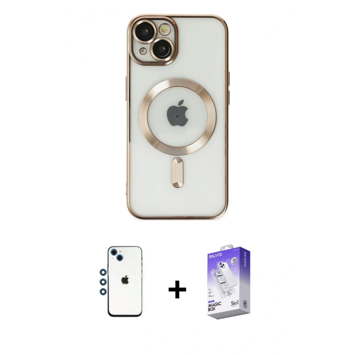 MARSİLYAN™- iPhone 14 Kılıf Nova Işık Özel Seri - Siyah Bilvis 5in1 3D Magic Cam Ekran Koruyucu + Shine Kamera Lens - MI