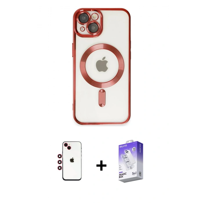 MARSİLYAN™- iPhone 14 Kılıf Nova Işık Özel Seri - Siyah Bilvis 5in1 3D Magic Cam Ekran Koruyucu + Shine Kamera Lens - KI