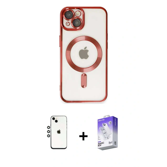 MARSİLYAN™- iPhone 14 Kılıf Nova Işık Özel Seri - Siyah Bilvis 5in1 3D Magic Cam Ekran Koruyucu + Shine Kamera Lens - GS