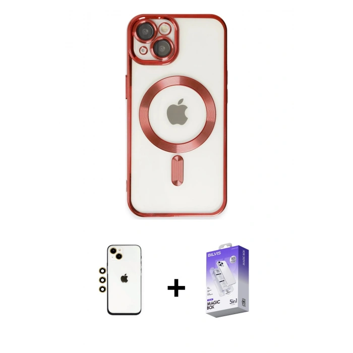 MARSİLYAN™- iPhone 14 Kılıf Nova Işık Özel Seri - Siyah Bilvis 5in1 3D Magic Cam Ekran Koruyucu + Shine Kamera Lens - GD
