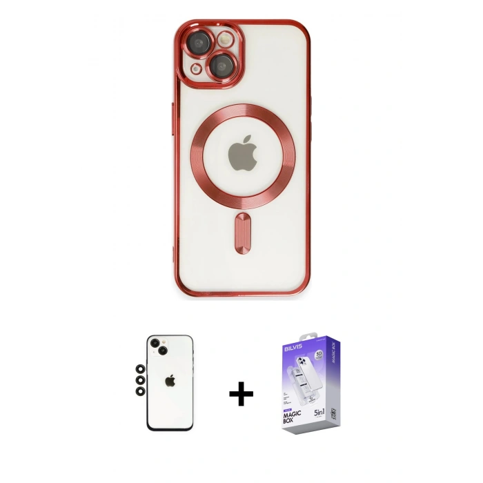 MARSİLYAN™- iPhone 14 Kılıf Nova Işık Özel Seri - Siyah Bilvis 5in1 3D Magic Cam Ekran Koruyucu + Siyah Shine Kamera Lens