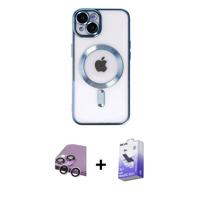 MARSİLYAN™- iPhone 14 Kılıf Nova Işık Özel Seri - Siyah Bilvis 5in1 5D Magic Hayalet Cam Ekran Koruyucu + Raze Metal Kamera Lens - GS