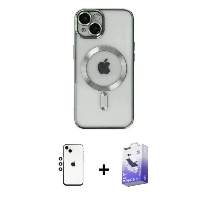 MARSİLYAN™- iPhone 14 Kılıf Nova Işık Özel Seri - Siyah Bilvis 5in1 5D Magic Hayalet Cam Ekran Koruyucu + Shine Kamera Lens - GS