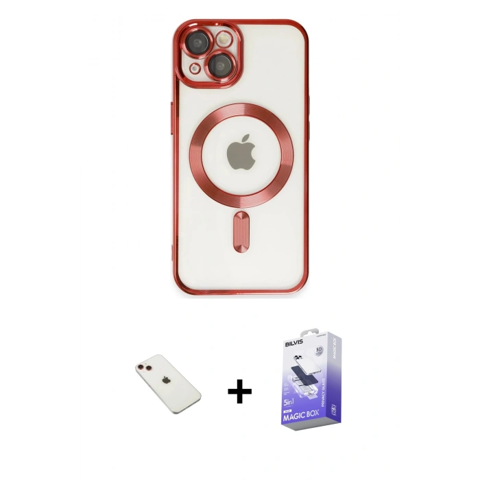 MARSİLYAN™- iPhone 14 Kılıf Nova Işık Özel Seri - Siyah Bilvis 5in1 5D Magic Hayalet Cam Ekran Koruyucu + Diamond Kamera Lens - KI