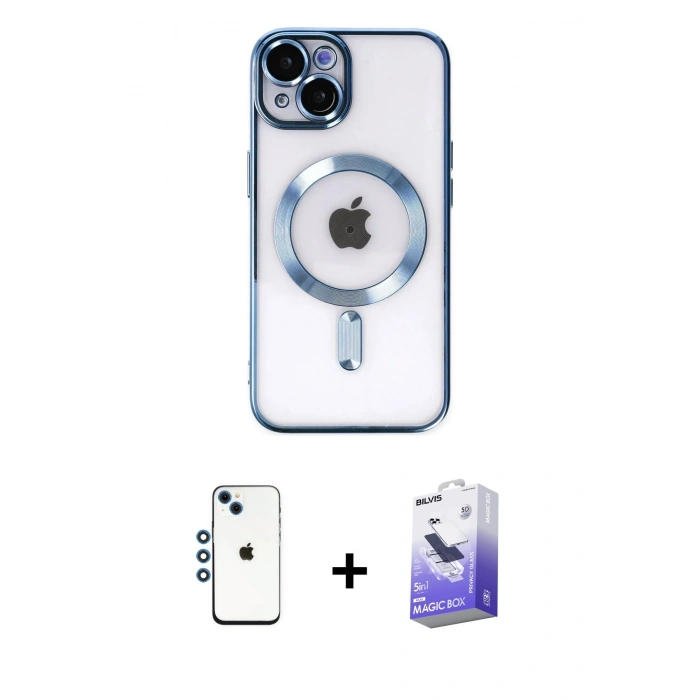 MARSİLYAN™- iPhone 14 Kılıf Nova Işık Özel Seri - Siyah Bilvis 5in1 5D Magic Hayalet Cam Ekran Koruyucu + Shine Kamera Lens - MI
