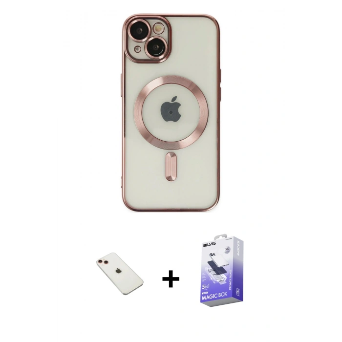 MARSİLYAN™- iPhone 14 Kılıf Nova Işık Özel Seri - Siyah Bilvis 5in1 5D Magic Hayalet Cam Ekran Koruyucu + Diamond Kamera Lens - KI
