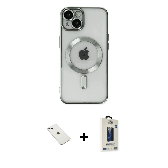 MARSİLYAN™- iPhone 14 Kılıf Nova Işık Özel Seri - Siyah Bilvis Hayalet Cam Ekran Koruyucu + Diamond Kamera Lens - SABE