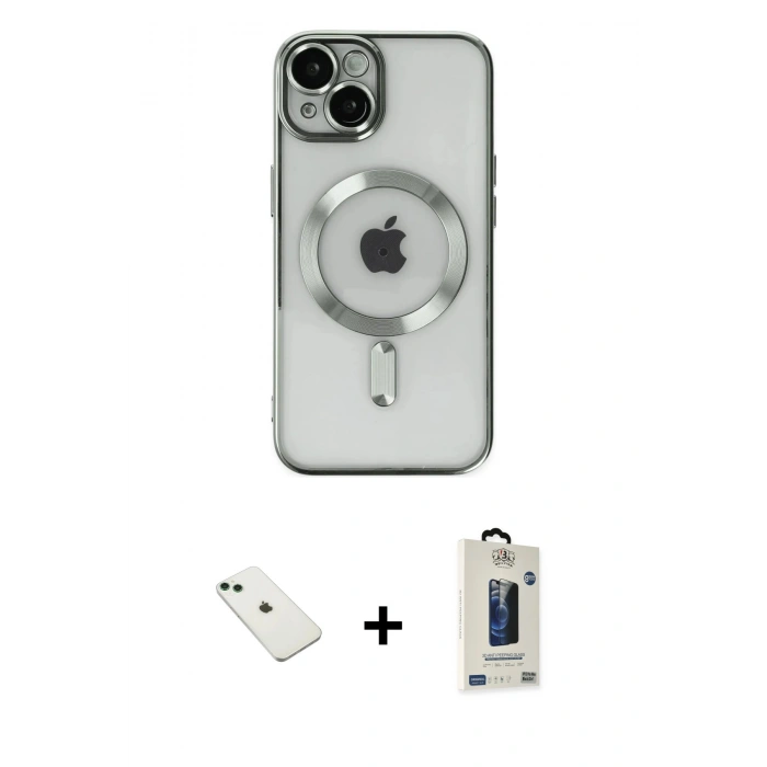MARSİLYAN™- iPhone 14 Kılıf Nova Işık Özel Seri - Siyah Bilvis Hayalet Cam Ekran Koruyucu + Diamond Kamera Lens - YL