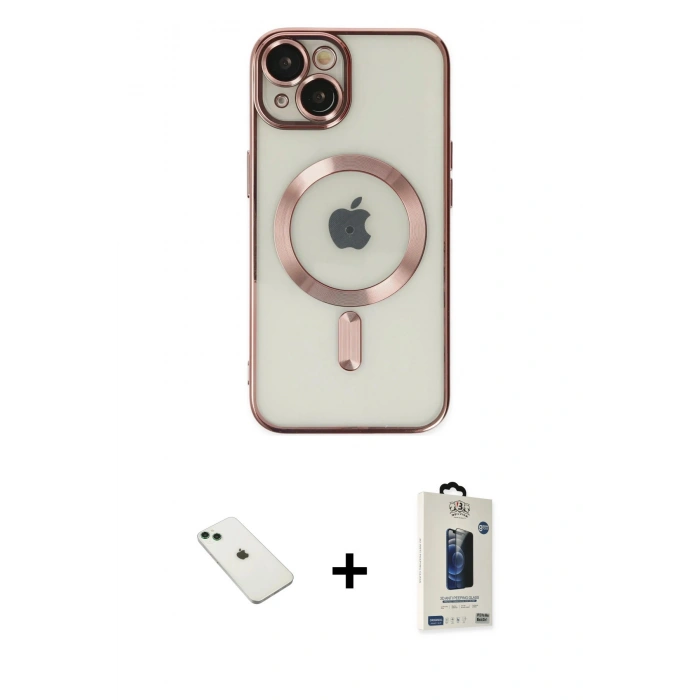 MARSİLYAN™- iPhone 14 Kılıf Nova Işık Özel Seri - Siyah Bilvis Hayalet Cam Ekran Koruyucu + Diamond Kamera Lens - YL
