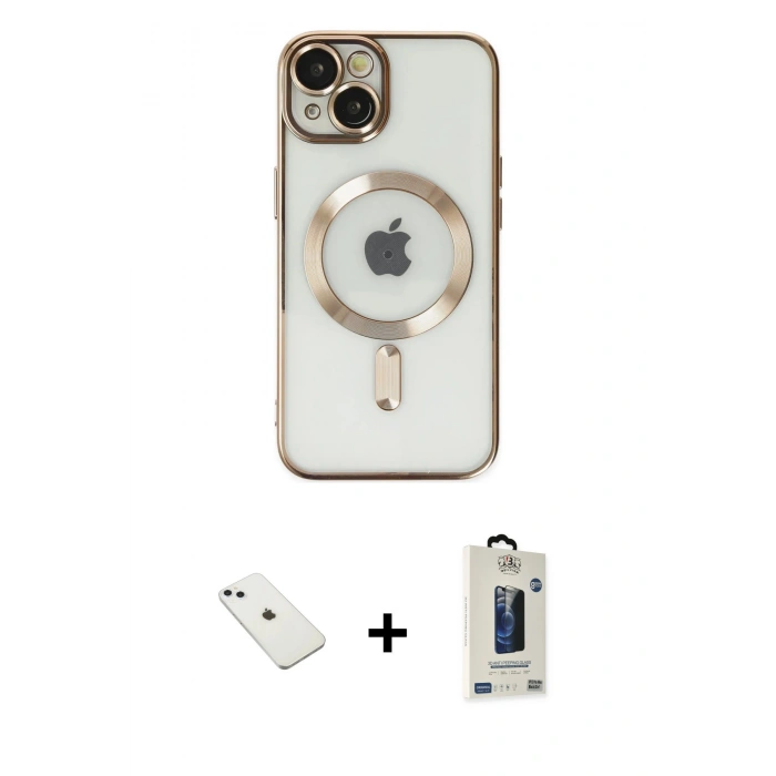 MARSİLYAN™- iPhone 14 Kılıf Nova Işık Özel Seri - Siyah Bilvis Hayalet Cam Ekran Koruyucu + Diamond Kamera Lens - SABE