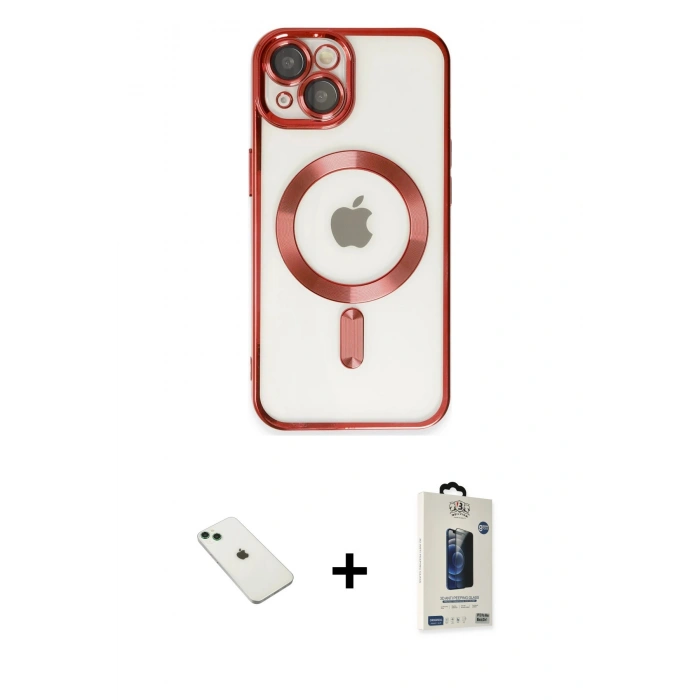 MARSİLYAN™- iPhone 14 Kılıf Nova Işık Özel Seri - Siyah Bilvis Hayalet Cam Ekran Koruyucu + Diamond Kamera Lens - YL