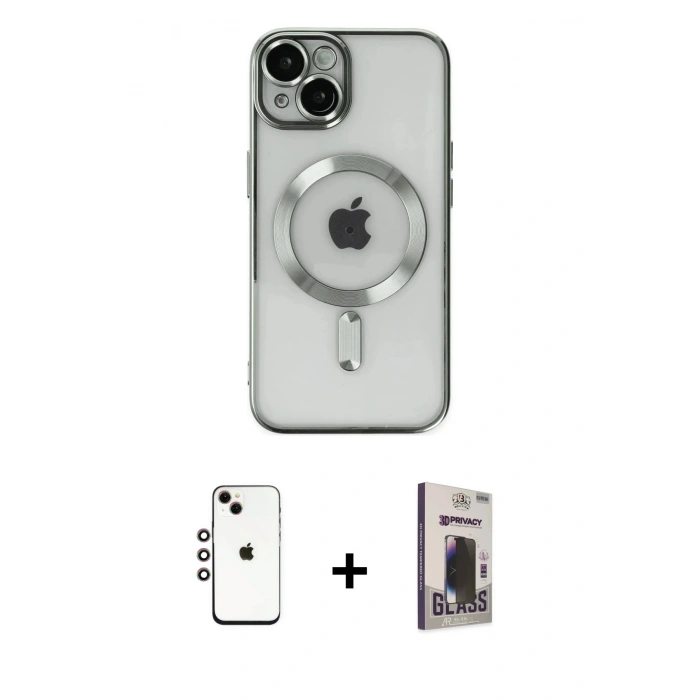 MARSİLYAN™- iPhone 14 Kılıf Nova Işık Özel Seri - Siyah Bilvis Hayalet Cam Ekran Koruyucu + Shine Kamera Lens - GI