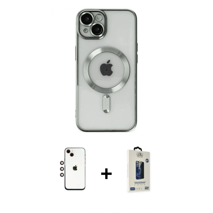 MARSİLYAN™- iPhone 14 Kılıf Nova Işık Özel Seri - Siyah Bilvis Hayalet Cam Ekran Koruyucu + Shine Kamera Lens - GI