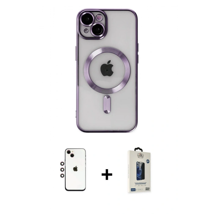 MARSİLYAN™- iPhone 14 Kılıf Nova Işık Özel Seri - Siyah Bilvis Hayalet Cam Ekran Koruyucu + Shine Kamera Lens - GI