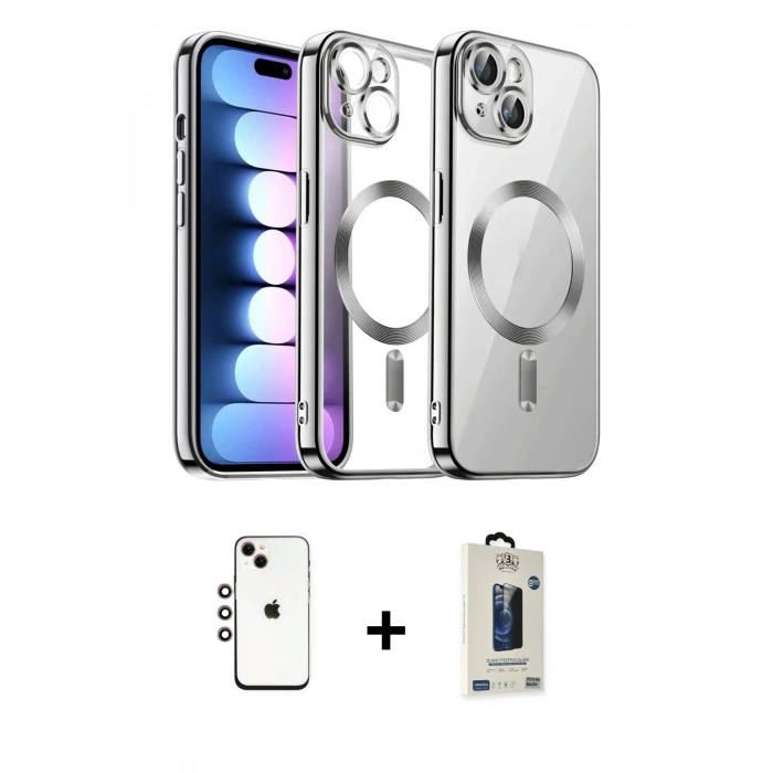 MARSİLYAN™- iPhone 14 Kılıf Nova Işık Özel Seri - Siyah Bilvis Hayalet Cam Ekran Koruyucu + Shine Kamera Lens - GI