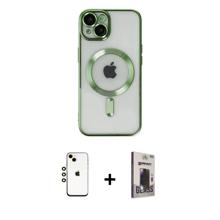 MARSİLYAN™- iPhone 14 Kılıf Nova Işık Özel Seri - Siyah Bilvis Hayalet Cam Ekran Koruyucu + Shine Kamera Lens - GD