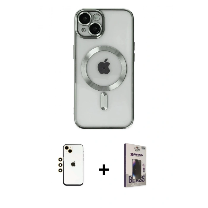 MARSİLYAN™- iPhone 14 Kılıf Nova Işık Özel Seri - Siyah Bilvis Hayalet Cam Ekran Koruyucu + Shine Kamera Lens - GD