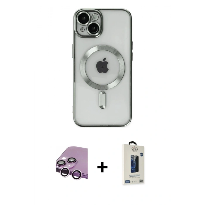 MARSİLYAN™- iPhone 14 Kılıf Nova Işık Özel Seri - Siyah Bilvis Hayalet Cam Ekran Koruyucu + Raze Metal Kamera Lens - MR