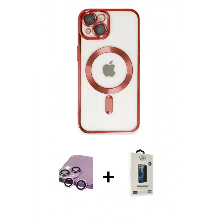 MARSİLYAN™- iPhone 14 Kılıf Nova Işık Özel Seri - Siyah Bilvis Hayalet Cam Ekran Koruyucu + Raze Metal Kamera Lens - MR