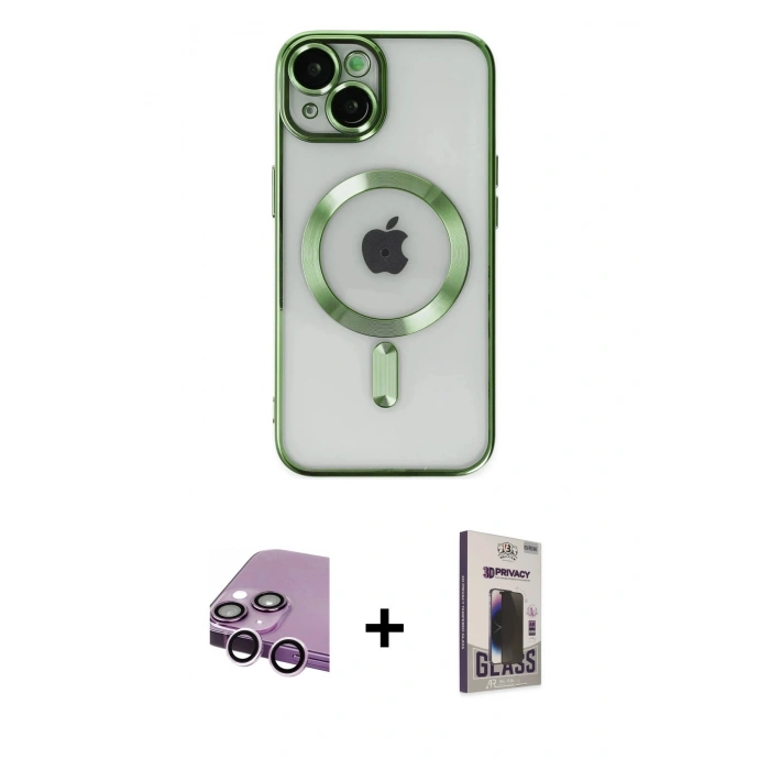 MARSİLYAN™- iPhone 14 Kılıf Nova Işık Özel Seri - Siyah Bilvis Hayalet Cam Ekran Koruyucu + Raze Metal Kamera Lens - MR