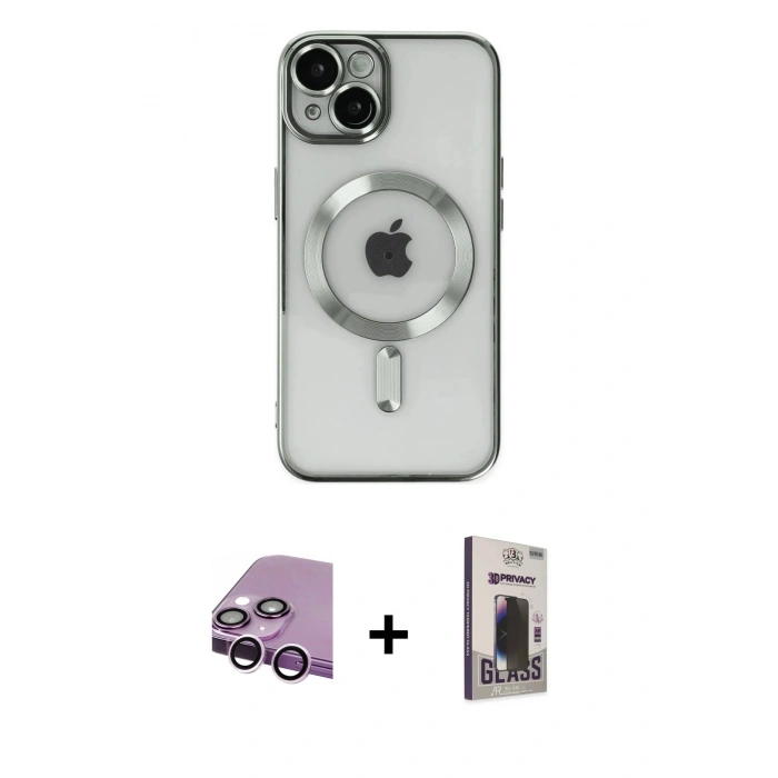 MARSİLYAN™- iPhone 14 Kılıf Nova Işık Özel Seri - Siyah Bilvis Hayalet Cam Ekran Koruyucu + Raze Metal Kamera Lens - MR