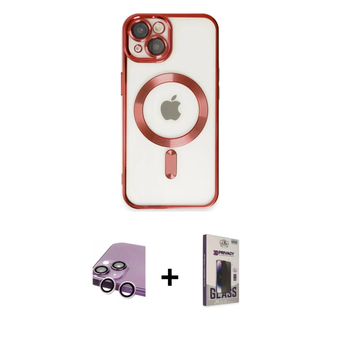 MARSİLYAN™- iPhone 14 Kılıf Nova Işık Özel Seri - Siyah Bilvis Hayalet Cam Ekran Koruyucu + Raze Metal Kamera Lens - MR