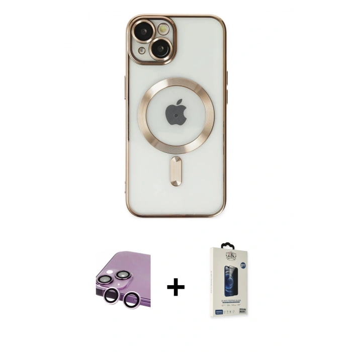 MARSİLYAN™- iPhone 14 Kılıf Nova Işık Özel Seri - Siyah Bilvis Hayalet Cam Ekran Koruyucu + Raze Metal Kamera Lens - MR