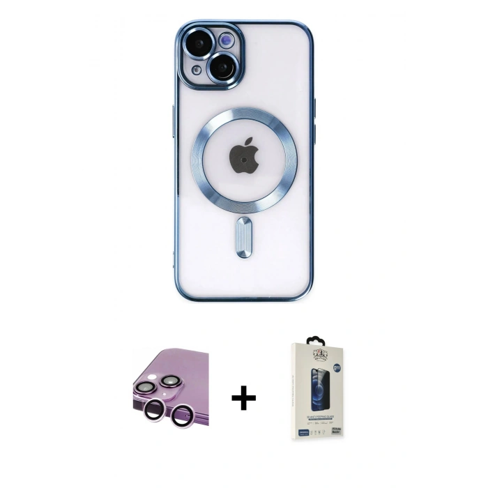 MARSİLYAN™- iPhone 14 Kılıf Nova Işık Özel Seri - Siyah Bilvis Hayalet Cam Ekran Koruyucu + Raze Metal Kamera Lens - MR