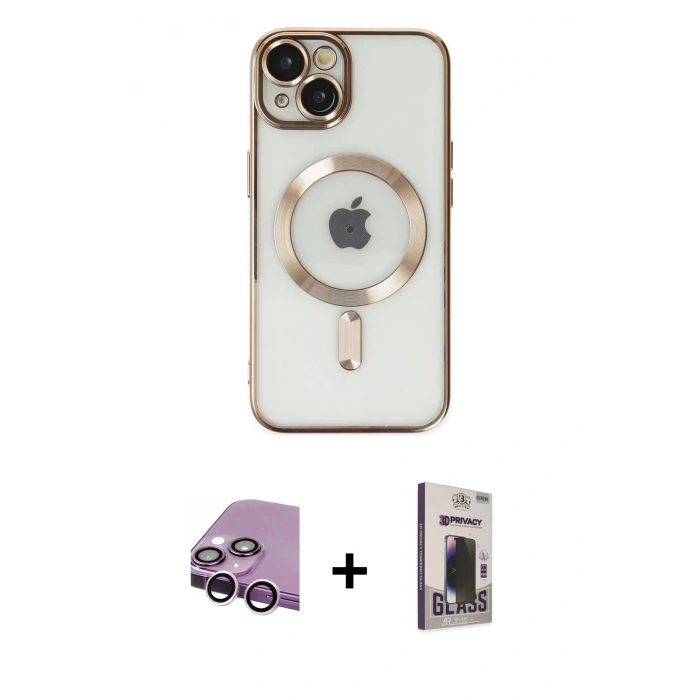 MARSİLYAN™- iPhone 14 Kılıf Nova Işık Özel Seri - Siyah Bilvis Hayalet Cam Ekran Koruyucu + Raze Metal Kamera Lens - MR