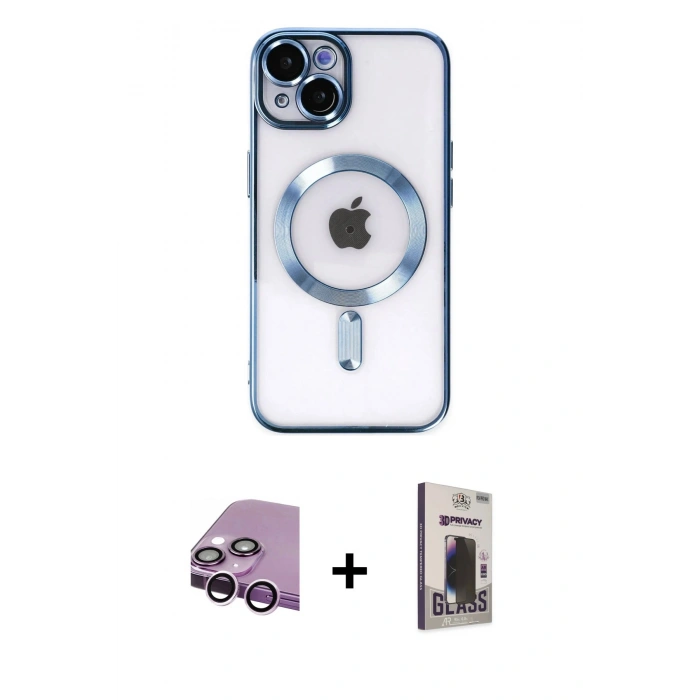 MARSİLYAN™- iPhone 14 Kılıf Nova Işık Özel Seri - Siyah Bilvis Hayalet Cam Ekran Koruyucu + Raze Metal Kamera Lens - MR