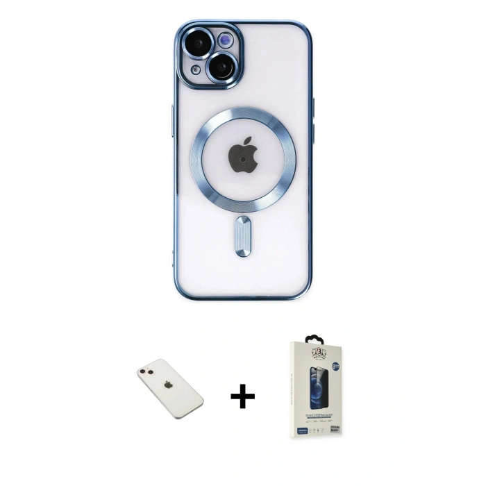MARSİLYAN™- iPhone 14 Kılıf Nova Işık Özel Seri - Siyah Bilvis Hayalet Cam Ekran Koruyucu + Diamond Kamera Lens - PE