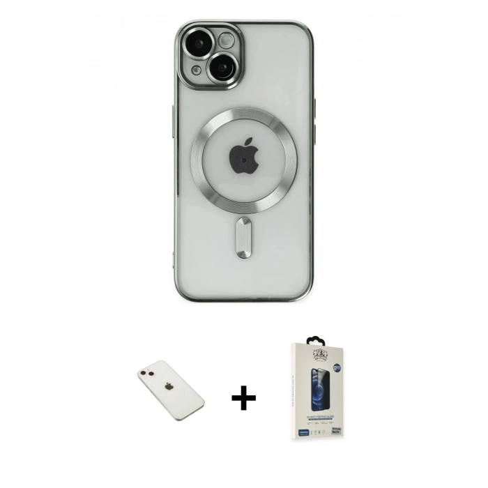 MARSİLYAN™- iPhone 14 Kılıf Nova Işık Özel Seri - Siyah Bilvis Hayalet Cam Ekran Koruyucu + Diamond Kamera Lens - PE