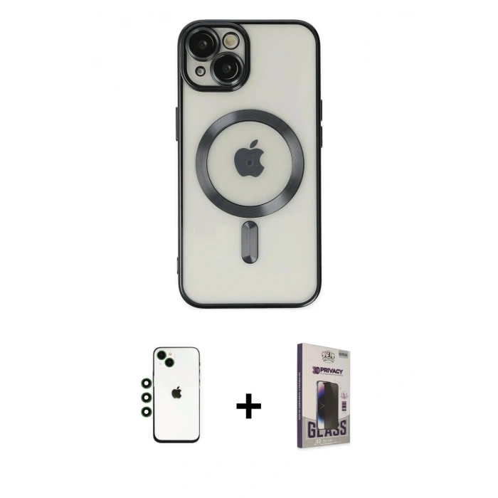 MARSİLYAN™- iPhone 14 Kılıf Nova Işık Özel Seri - Siyah Bilvis Hayalet Cam Ekran Koruyucu + Shine Kamera Lens - YL