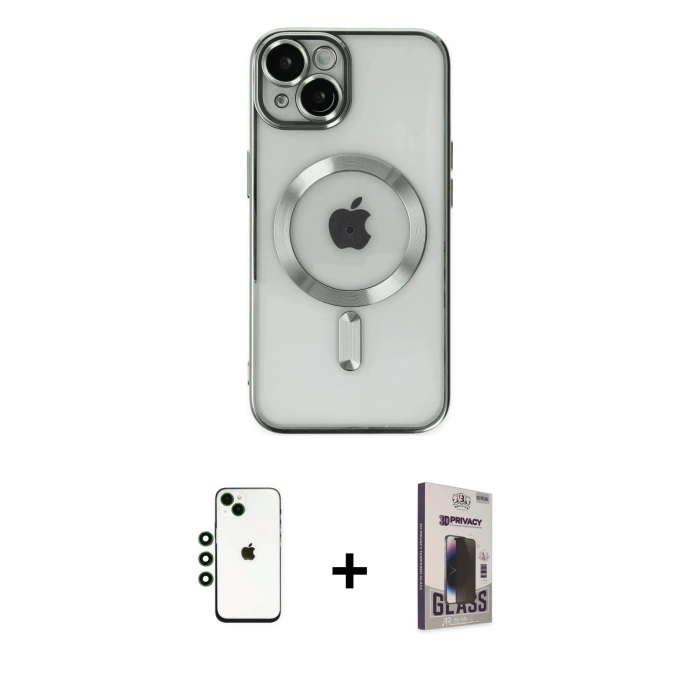 MARSİLYAN™- iPhone 14 Kılıf Nova Işık Özel Seri - Siyah Bilvis Hayalet Cam Ekran Koruyucu + Shine Kamera Lens - YL