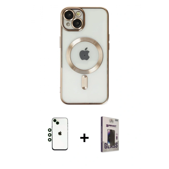 MARSİLYAN™- iPhone 14 Kılıf Nova Işık Özel Seri - Siyah Bilvis Hayalet Cam Ekran Koruyucu + Shine Kamera Lens - YL