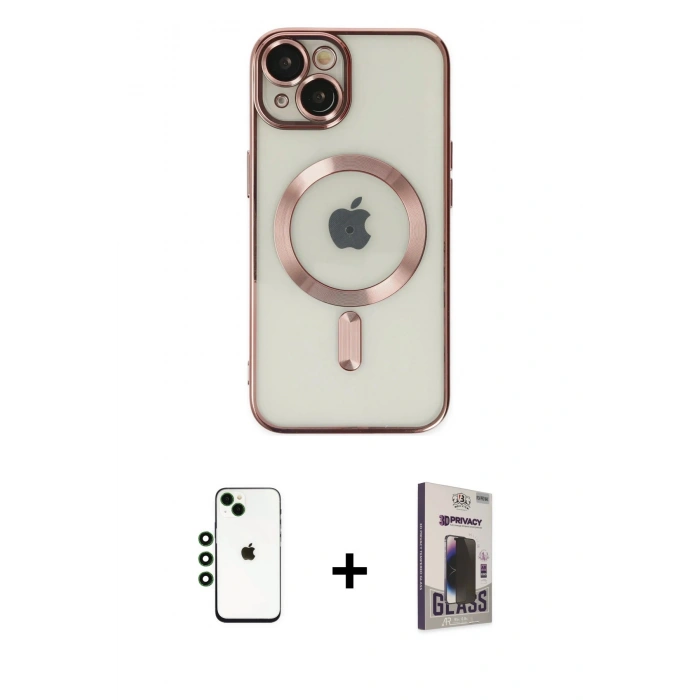 MARSİLYAN™- iPhone 14 Kılıf Nova Işık Özel Seri - Siyah Bilvis Hayalet Cam Ekran Koruyucu + Shine Kamera Lens - YL