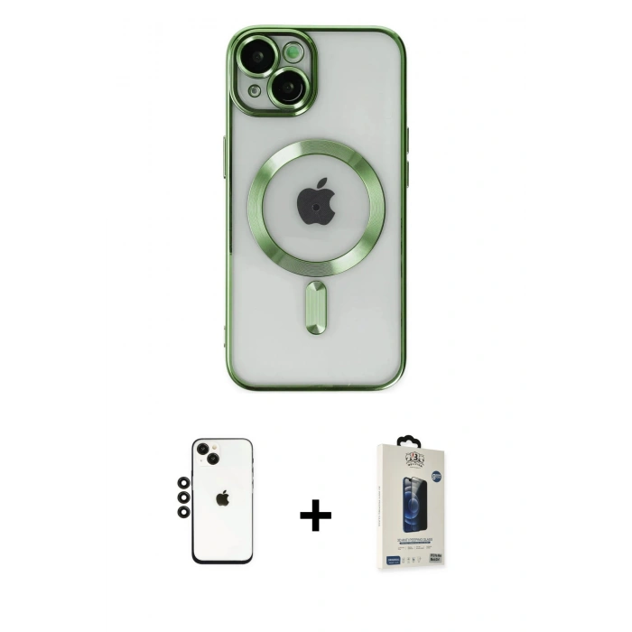 MARSİLYAN™- iPhone 14 Kılıf Nova Işık Özel Seri - Siyah Bilvis Hayalet Cam Ekran Koruyucu + Shine Kamera Lens - SH