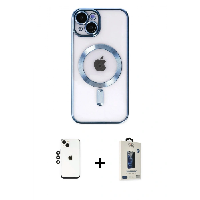 MARSİLYAN™- iPhone 14 Kılıf Nova Işık Özel Seri - Siyah Bilvis Hayalet Cam Ekran Koruyucu + Shine Kamera Lens - SH