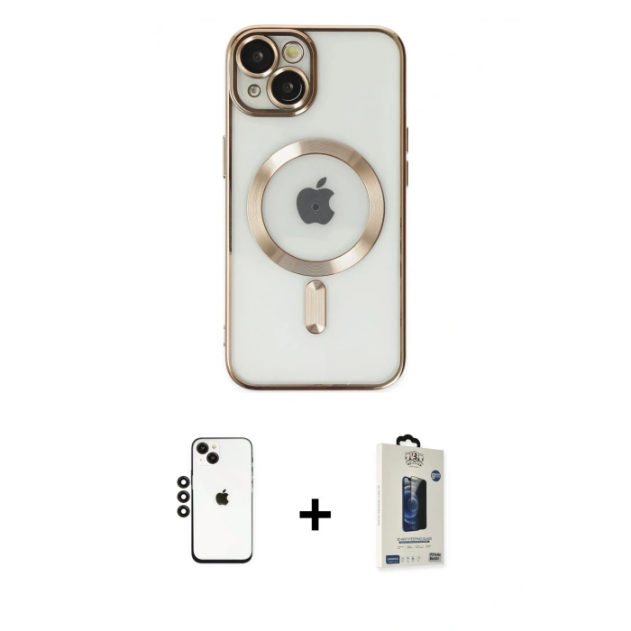 MARSİLYAN™- iPhone 14 Kılıf Nova Işık Özel Seri - Siyah Bilvis Hayalet Cam Ekran Koruyucu + Shine Kamera Lens - SH