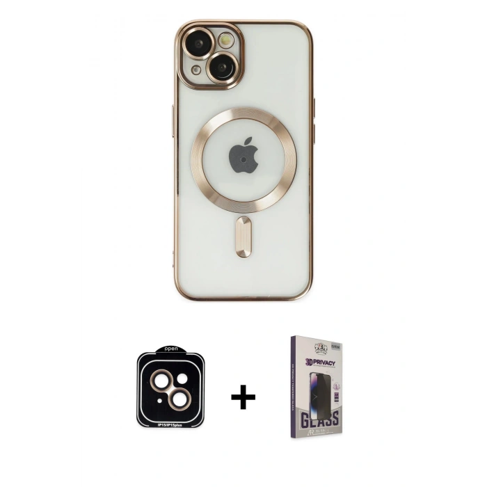 MARSİLYAN™- iPhone 14 Kılıf Nova Işık Özel Seri - Siyah Bilvis Hayalet Cam Ekran Koruyucu + PVD Metal Kamera Lens - TU
