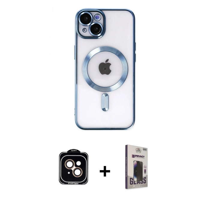 MARSİLYAN™- iPhone 14 Kılıf Nova Işık Özel Seri - Siyah Bilvis Hayalet Cam Ekran Koruyucu + PVD Metal Kamera Lens - TU
