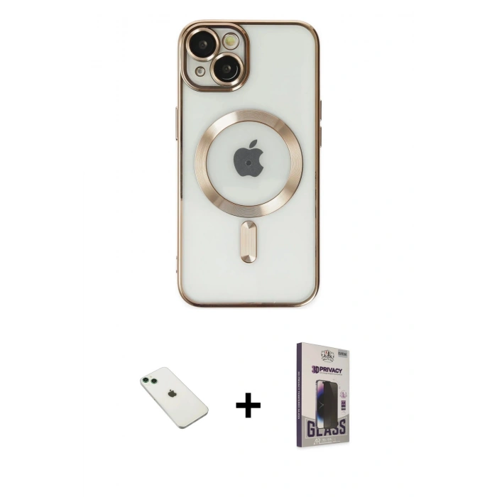 MARSİLYAN™- iPhone 14 Kılıf Nova Işık Özel Seri - Siyah Bilvis Hayalet Cam Ekran Koruyucu + Diamond Kamera Lens - YL