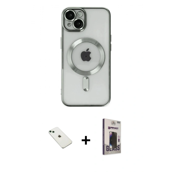 MARSİLYAN™- iPhone 14 Kılıf Nova Işık Özel Seri - Siyah Bilvis Hayalet Cam Ekran Koruyucu + Diamond Kamera Lens - YL