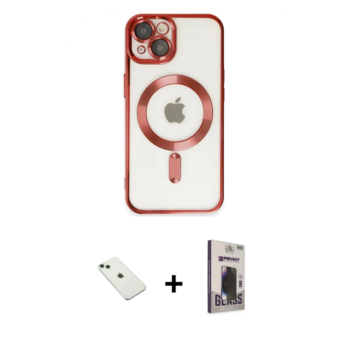 MARSİLYAN™- iPhone 14 Kılıf Nova Işık Özel Seri - Siyah Bilvis Hayalet Cam Ekran Koruyucu + Diamond Kamera Lens - YL