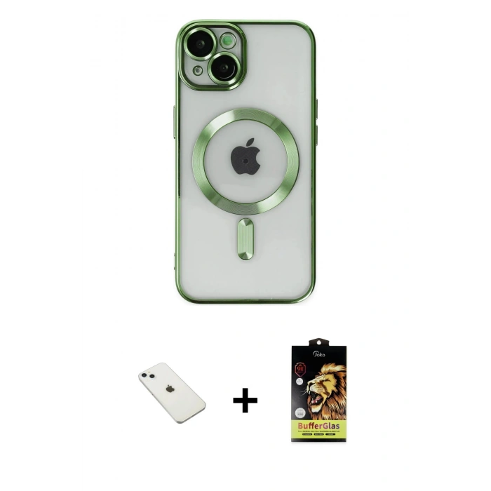 MARSİLYAN™- iPhone 14 Kılıf Nova Işık Özel Seri - Siyah Buffer Cam Ekran Koruyucu + Diamond Kamera Lens - SABE