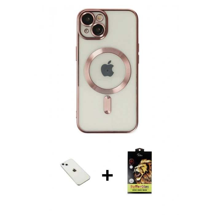 MARSİLYAN™- iPhone 14 Kılıf Nova Işık Özel Seri - Siyah Buffer Cam Ekran Koruyucu + Diamond Kamera Lens - SABE
