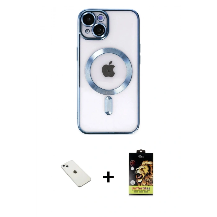 MARSİLYAN™- iPhone 14 Kılıf Nova Işık Özel Seri - Siyah Buffer Cam Ekran Koruyucu + Diamond Kamera Lens - SABE