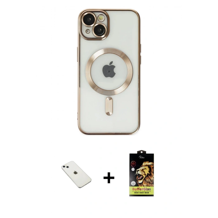 MARSİLYAN™- iPhone 14 Kılıf Nova Işık Özel Seri - Siyah Buffer Cam Ekran Koruyucu + Diamond Kamera Lens - SABE