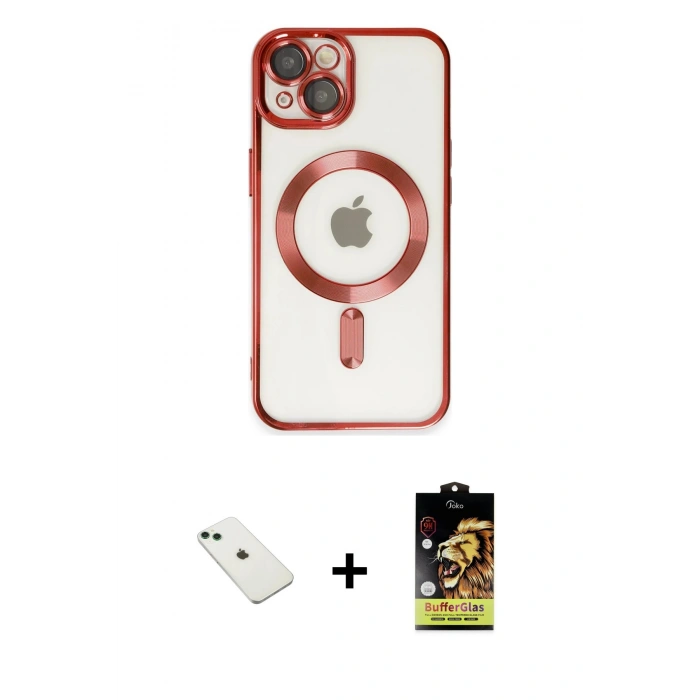 MARSİLYAN™- iPhone 14 Kılıf Nova Işık Özel Seri - Siyah Buffer Cam Ekran Koruyucu + Diamond Kamera Lens - YL