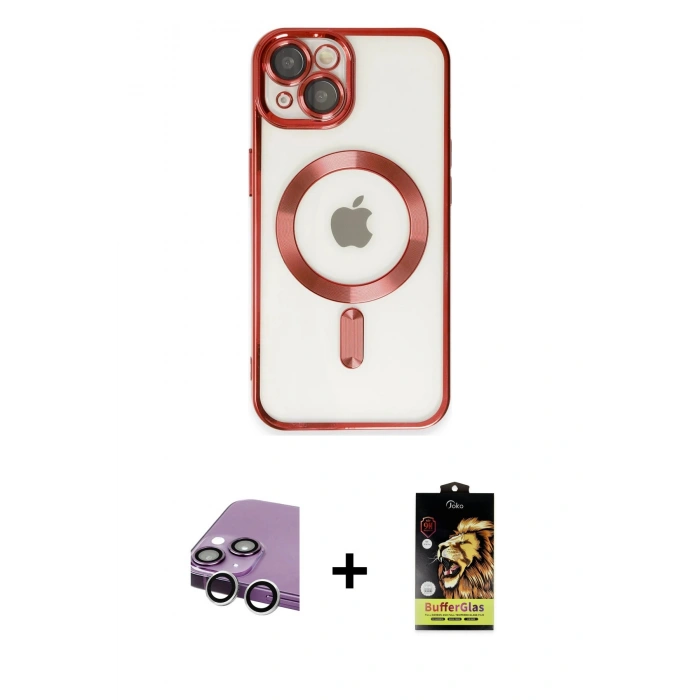 MARSİLYAN™- iPhone 14 Kılıf Nova Işık Özel Seri - Siyah Buffer Cam Ekran Koruyucu + Raze Metal Kamera Lens - GS